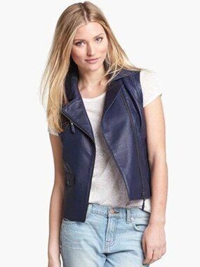 $300 TRUTH & PRIDE PERFORATED GENUINE LEATHER VEST MOTO BIKER NAVY S